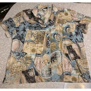 Hilo Hattie Shirt Mens L Hawaiian Aloha Camp pineapple Made in USA